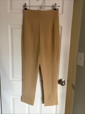 L'Academie Slim Straight High-Waist Pants in Camel/Tan